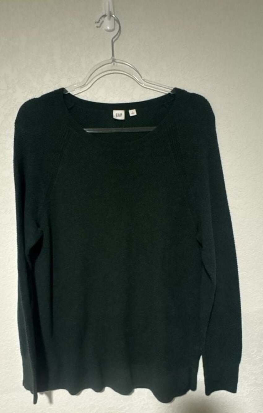 Gap Women's Dark Green Textured Knit Crew Neck Pullover Sweater
